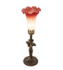 Meyda 15" High Pink/white Tiffany Pond Lily Nouveau Lady Mini Lamp