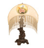 Meyda 23" High Reverse Painted Roses Fabric With Fringe Table Lamp