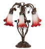 Meyda 18" High Red/white Tiffany Pond Lily 6 Light Table Lamp