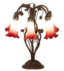 Meyda 18" High Red/white Tiffany Pond Lily 6 Light Table Lamp