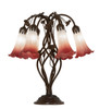 Meyda 19" High Pink/white Tiffany Pond Lily 6 Light Table Lamp