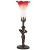 Meyda 15" High Red/white Tiffany Pond Lily Nouveau Lady Accent Lamp