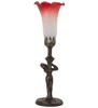 Meyda 15" High Red/white Tiffany Pond Lily Nouveau Lady Accent Lamp