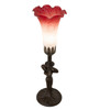 Meyda 15" High Red/white Tiffany Pond Lily Nouveau Lady Accent Lamp