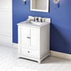 24" White Addington Vanity, White Carrara Marble Vanity Top, Undermount Rectangle Bowl