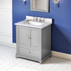 30" Grey Addington Vanity, White Carrara Marble Vanity Top, Undermount Rectangle Bowl