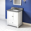 30" White Addington Vanity, Steel Grey Cultured Marble Vanity Top, Undermount Rectangle Bowl