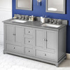 60" Grey Addington Vanity, Double Bowl, Steel Grey Cultured Marble Vanity Top, Two Undermount Rectangle Bowls
