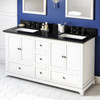 60" White Addington Vanity, Double Bowl, Black Granite Vanity Top, Two Undermount Rectangle Bowls