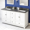 60" White Addington Vanity, Double Bowl, Boulder Cultured Marble Vanity Top, Two Undermount Rectangle Bowls
