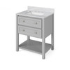 30" Grey Adler Vanity, White Carrara Marble Vanity Top, Undermount Rectangle Bowl