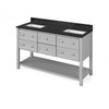 60" Grey Adler Vanity, Double Bowl, Black Granite Vanity Top, Two Undermount Rectangle Bowls