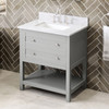 30" Grey Astoria Vanity, White Carrara Marble Vanity Top, Undermount Rectangle Bowl