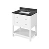 30" White Astoria Vanity, Black Granite Vanity Top, Undermount Rectangle Bowl