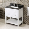 30" White Astoria Vanity, Black Granite Vanity Top, Undermount Rectangle Bowl