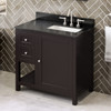 36" Espresso Astoria Vanity, Right Offset, Black Granite Vanity Top, Undermount Rectangle Bowl