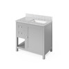 36" Grey Astoria Vanity, Right Offset, White Carrara Marble Vanity Top, Undermount Rectangle Bowl