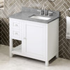36" White Astoria Vanity, Right Offset, Steel Grey Cultured Marble Vanity Top, Undermount Rectangle Bowl