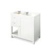 36" White Astoria Vanity, Right Offset, White Carrara Marble Vanity Top, Undermount Rectangle Bowl