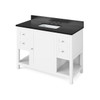 48" White Astoria Vanity, Black Granite Vanity Top, Undermount Rectangle Bowl