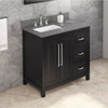 36" Black Cade Vanity, Left Offset, Boulder Vanity Cultured Marble Vanity Top, Undermount Rectangle Bowl