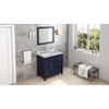 36" Hale Blue Cade Vanity, Left Offset, White Carrara Marble Vanity Top, Undermount Rectangle Bowl