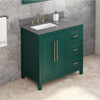 36" Forest Green Cade Vanity, Left Offset, Boulder Vanity Cultured Marble Vanity Top, Undermount Rectangle Bowl