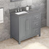 36" Grey Cade Vanity, Left Offset, Boulder Vanity Cultured Marble Vanity Top, Undermount Rectangle Bowl