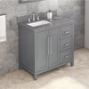 36" Grey Cade Vanity, Left Offset, Steel Grey Cultured Marble Vanity Top, Undermount Rectangle Bowl