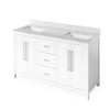 60" White Cade Vanity, Double Bowl, White Carrara Marble Vanity Top, Undermount Rectangle Bowl