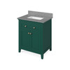 30" Forest Green Chatham Vanity, Steel Grey Cultured Marble Vanity Top, Undermount Rectangle Bowl