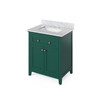 30" Forest Green Chatham Vanity, White Carrara Marble Vanity Top, Undermount Rectangle Bowl