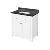 36" White Chatham Vanity, Black Granite Vanity Top, Undermount Rectangle Bowl