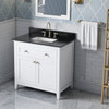 36" White Chatham Vanity, Black Granite Vanity Top, Undermount Rectangle Bowl