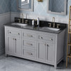 60" Grey Chatham Vanity, Double Bowl, Black Granite Vanity Top, Two Undermount Rectangle Bowls