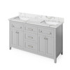 60" Grey Chatham Vanity, Double Bowl, Calacatta Vienna Quartz Vanity Top, Two Undermount Rectangle Bowls