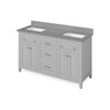 60" Grey Chatham Vanity, Double Bowl, Steel Grey Cultured Marble Vanity Top, Two Undermount Rectangle Bowls