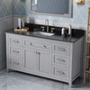 60" Grey Chatham Vanity, Black Granite Vanity Top, Undermount Rectangle Bowl