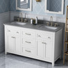 60" White Chatham Vanity, Double Bowl, Boulder Cultured Marble Vanity Top, Two Undermount Rectangle Bowls