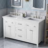 60" White Chatham Vanity, Double Bowl, White Carrara Marble Vanity Top, Two Undermount Rectangle Bowls