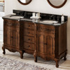 60" Nutmeg Clairemont Vanity, Double Bowl, Clairemont-only Black Granite Vanity Top, Two Undermount Oval Bowls