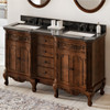 60" Nutmeg Clairemont Vanity, Double Bowl, Clairemont-only Black Granite Vanity Top, Two Undermount Rectangle Bowls