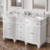 60" White Compton Vanity, Double Bowl, Compton-only White Carrara Marble Vanity Top, Two Undermount Oval Bowls
