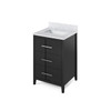 24" Black Katara Vanity, White Carrara Marble Vanity Top, Undermount Rectangle Bowl