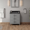 30" Grey Katara Vanity, Black Granite Vanity Top, Undermount Rectangle Bowl