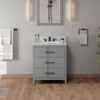30" Grey Katara Vanity, White Carrara Marble Vanity Top, Undermount Rectangle Bowl