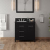 36" Black Katara Vanity, Left Offset, Black Granite Vanity Top, Undermount Rectangle Bowl