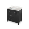 36" Black Katara Vanity, Left Offset, Calacatta Vienna Quartz Vanity Top, Undermount Rectangle Bowl