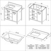 36" Blue Steel Katara Vanity, Left Offset, White Carrara Marble Vanity Top, Undermount Rectangle Bowl