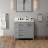 36" Grey Katara Vanity, Left Offset, Calacatta Vienna Quartz Vanity Top, Undermount Rectangle Bowl